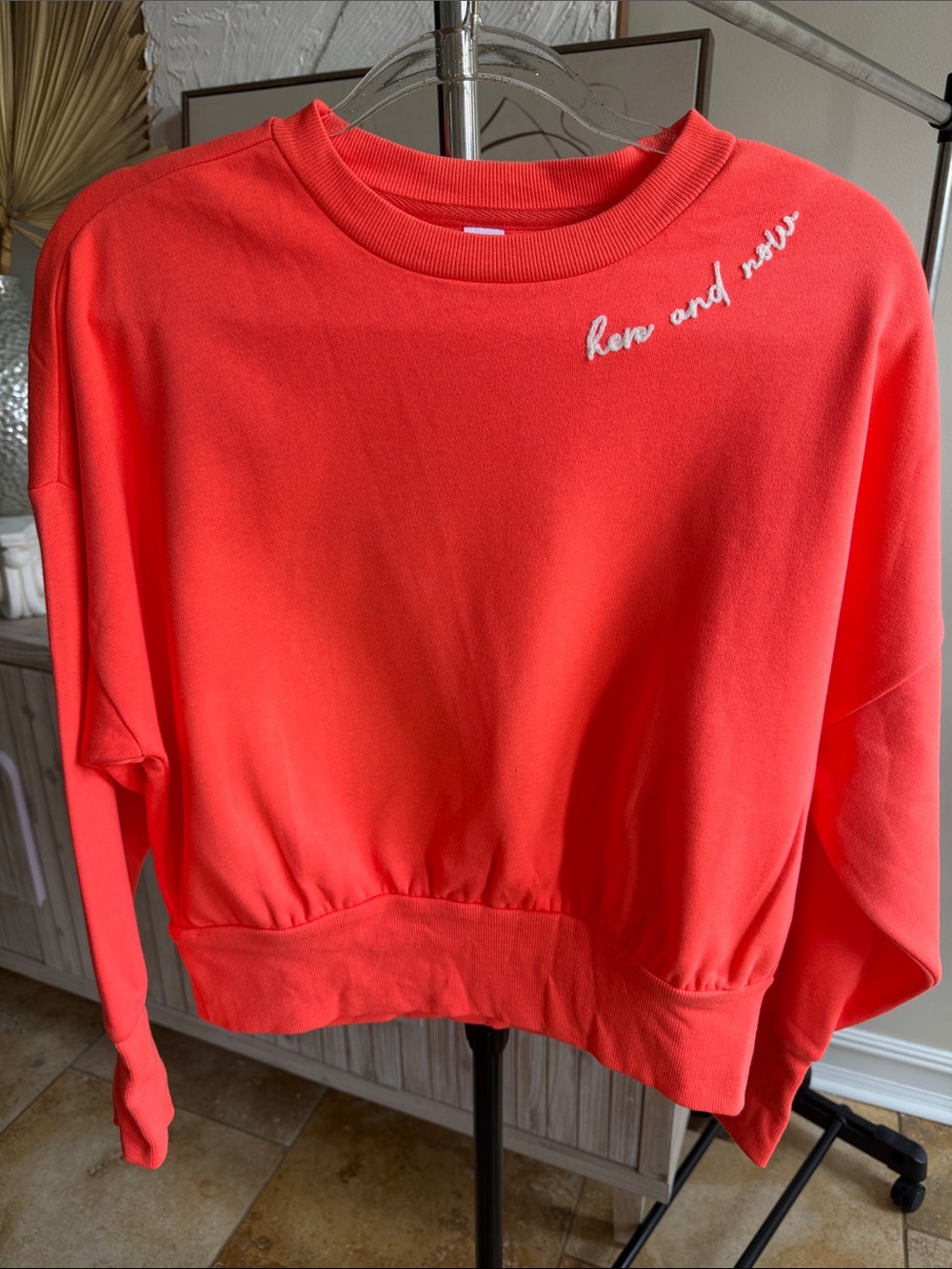 Bright Coral cropped Sweatshirt with Script Detail